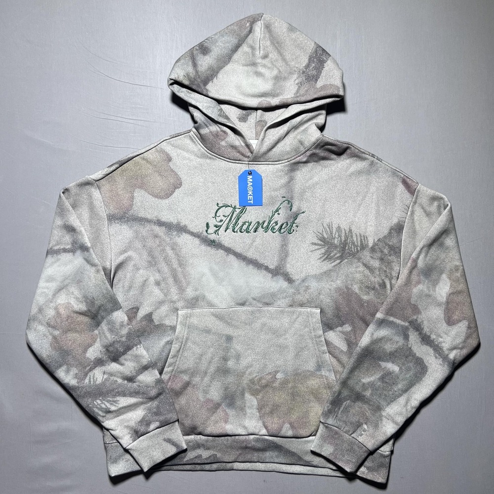 Market Backcountry Camo Hoodie Mens M Gray Pullover Sweatshirt Embroidered‎ Logo